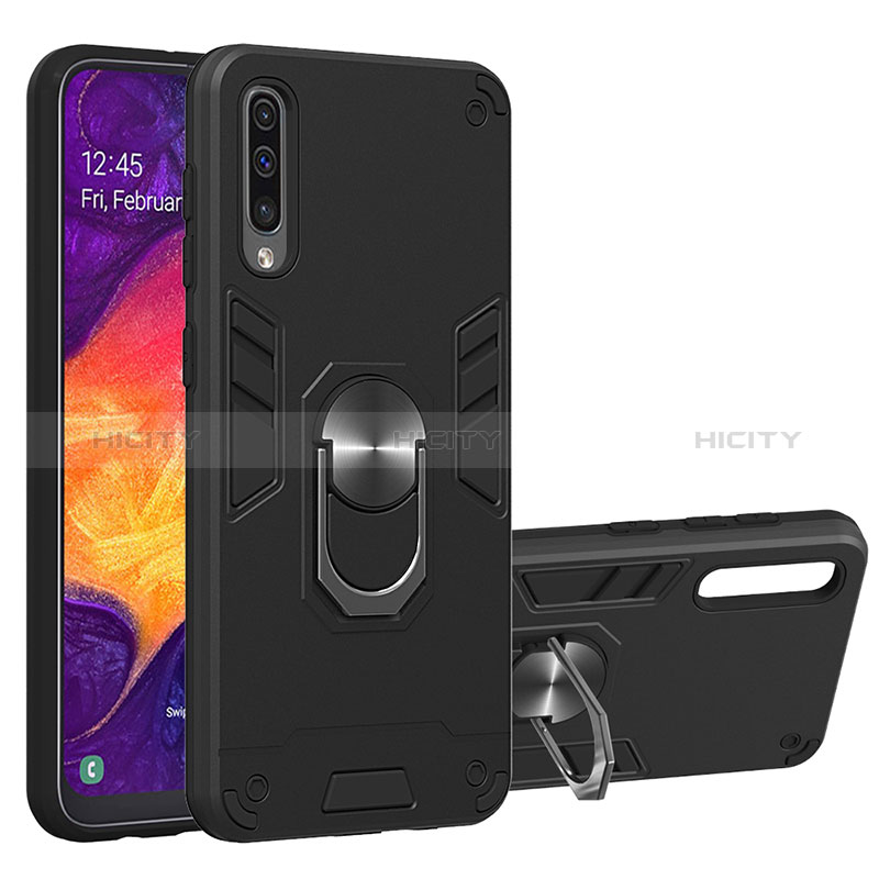 Custodia Silicone e Plastica Opaca Cover con Magnetico Anello Supporto Y01B per Samsung Galaxy A30S