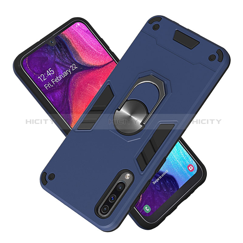 Custodia Silicone e Plastica Opaca Cover con Magnetico Anello Supporto Y01B per Samsung Galaxy A30S