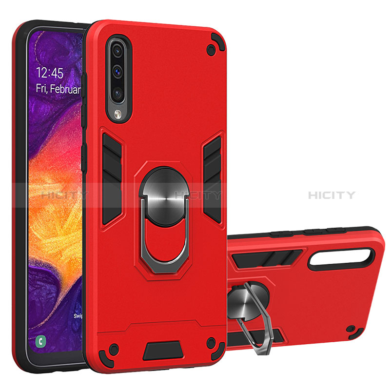 Custodia Silicone e Plastica Opaca Cover con Magnetico Anello Supporto Y01B per Samsung Galaxy A50