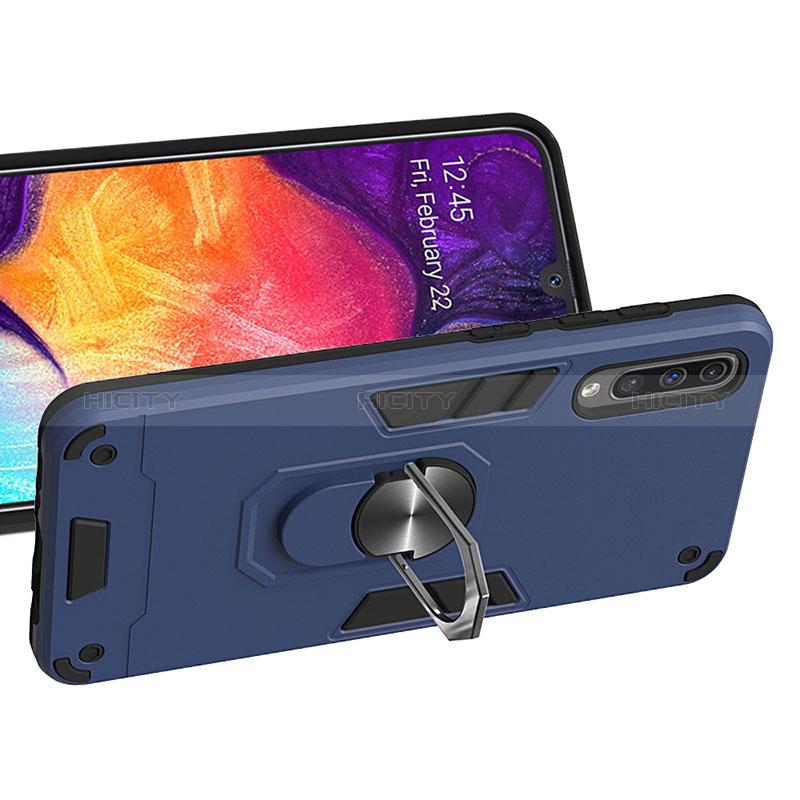 Custodia Silicone e Plastica Opaca Cover con Magnetico Anello Supporto Y01B per Samsung Galaxy A50