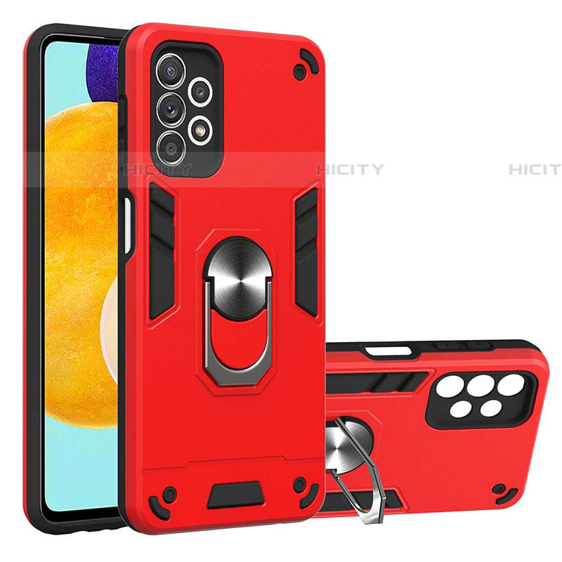 Custodia Silicone e Plastica Opaca Cover con Magnetico Anello Supporto Y01B per Samsung Galaxy A52 4G Rosso