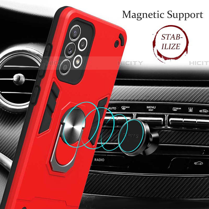 Custodia Silicone e Plastica Opaca Cover con Magnetico Anello Supporto Y01B per Samsung Galaxy A52 5G