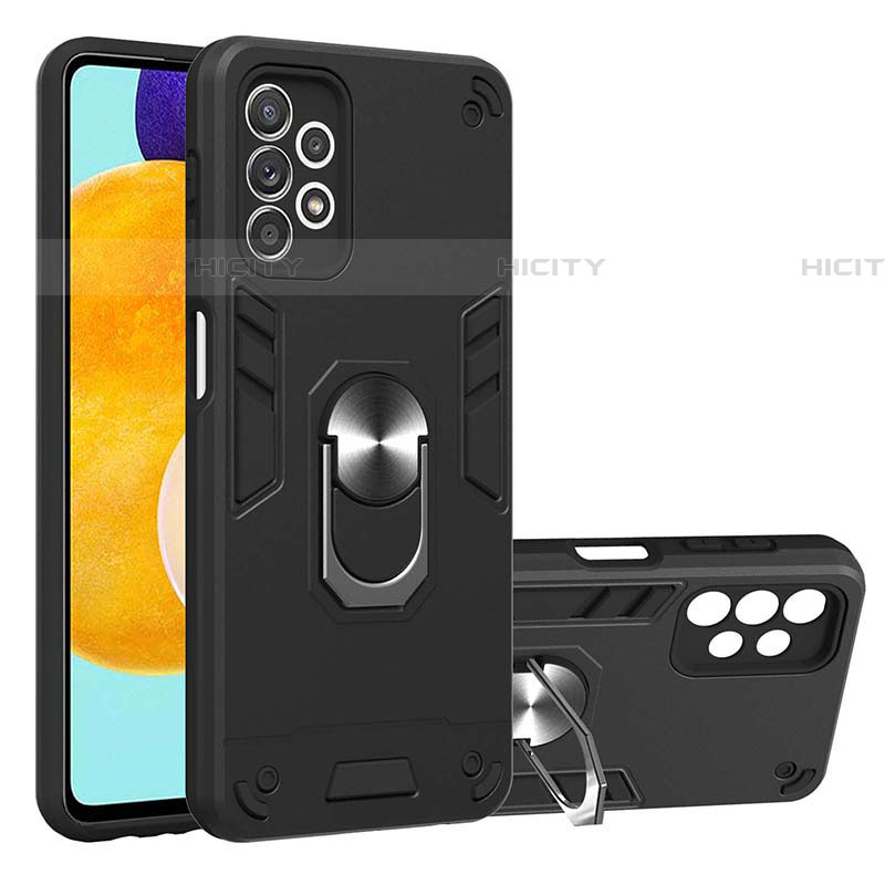 Custodia Silicone e Plastica Opaca Cover con Magnetico Anello Supporto Y01B per Samsung Galaxy A52 5G Nero