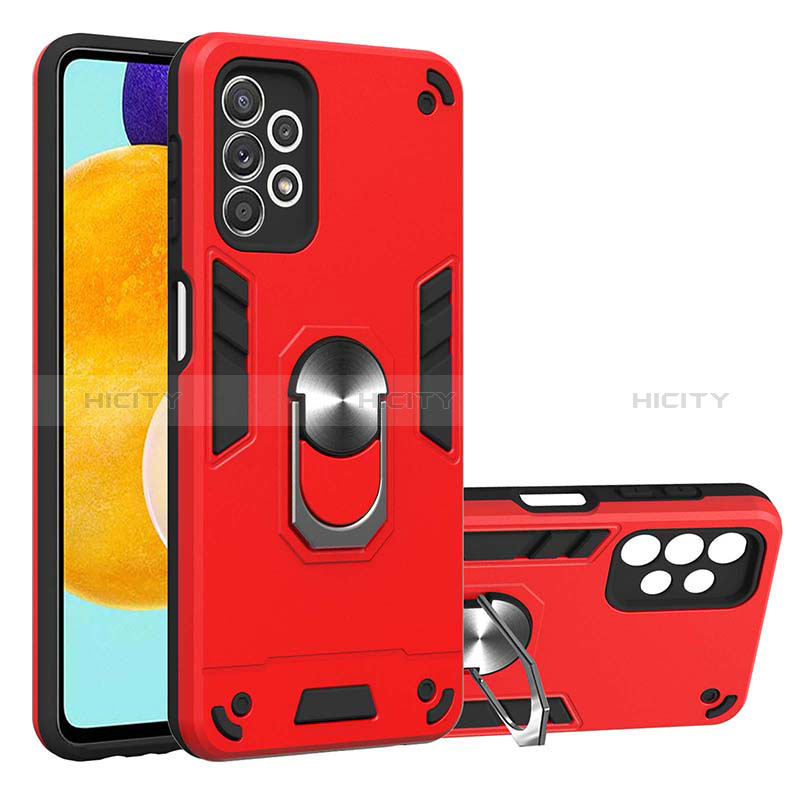 Custodia Silicone e Plastica Opaca Cover con Magnetico Anello Supporto Y01B per Samsung Galaxy A52s 5G Rosso