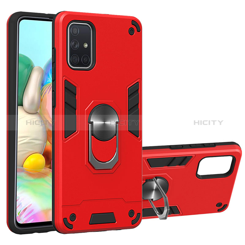 Custodia Silicone e Plastica Opaca Cover con Magnetico Anello Supporto Y01B per Samsung Galaxy A71 5G Rosso