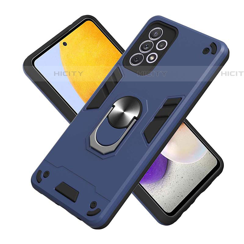 Custodia Silicone e Plastica Opaca Cover con Magnetico Anello Supporto Y01B per Samsung Galaxy A72 4G