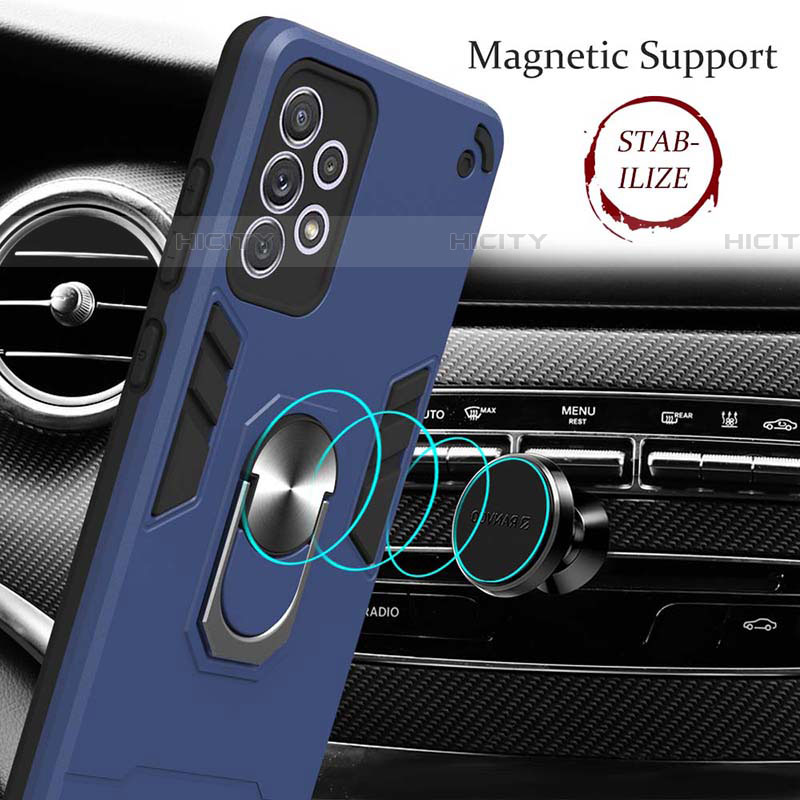 Custodia Silicone e Plastica Opaca Cover con Magnetico Anello Supporto Y01B per Samsung Galaxy A72 4G