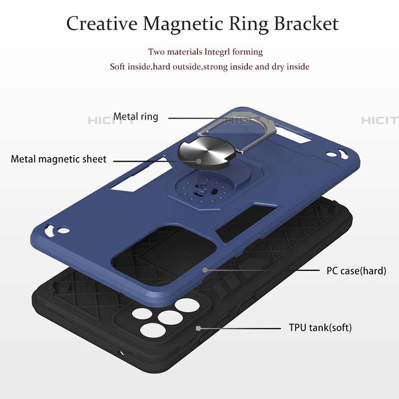 Custodia Silicone e Plastica Opaca Cover con Magnetico Anello Supporto Y01B per Samsung Galaxy A72 4G