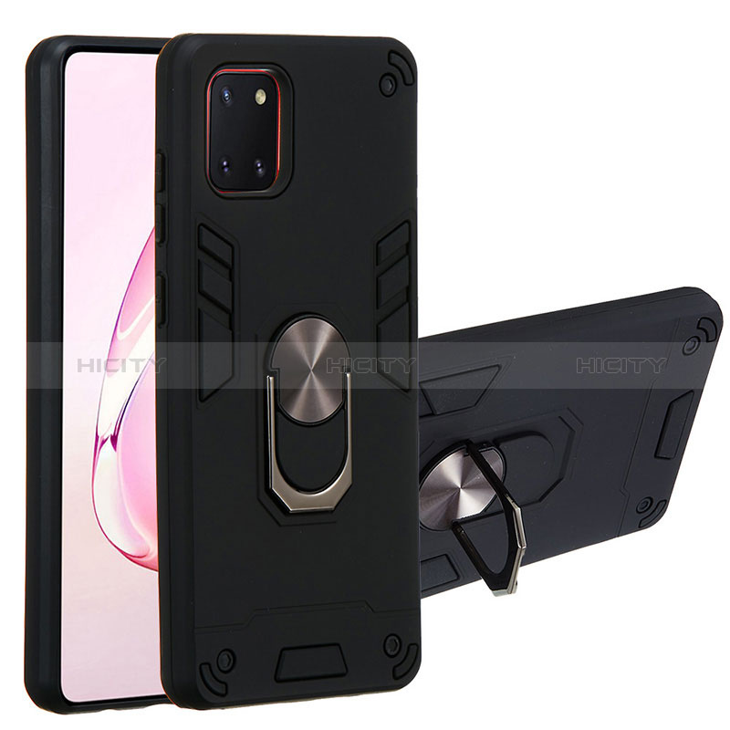 Custodia Silicone e Plastica Opaca Cover con Magnetico Anello Supporto Y01B per Samsung Galaxy A81 Nero