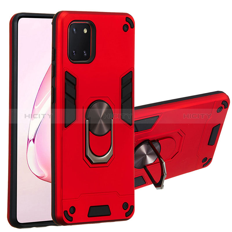 Custodia Silicone e Plastica Opaca Cover con Magnetico Anello Supporto Y01B per Samsung Galaxy A81 Rosso