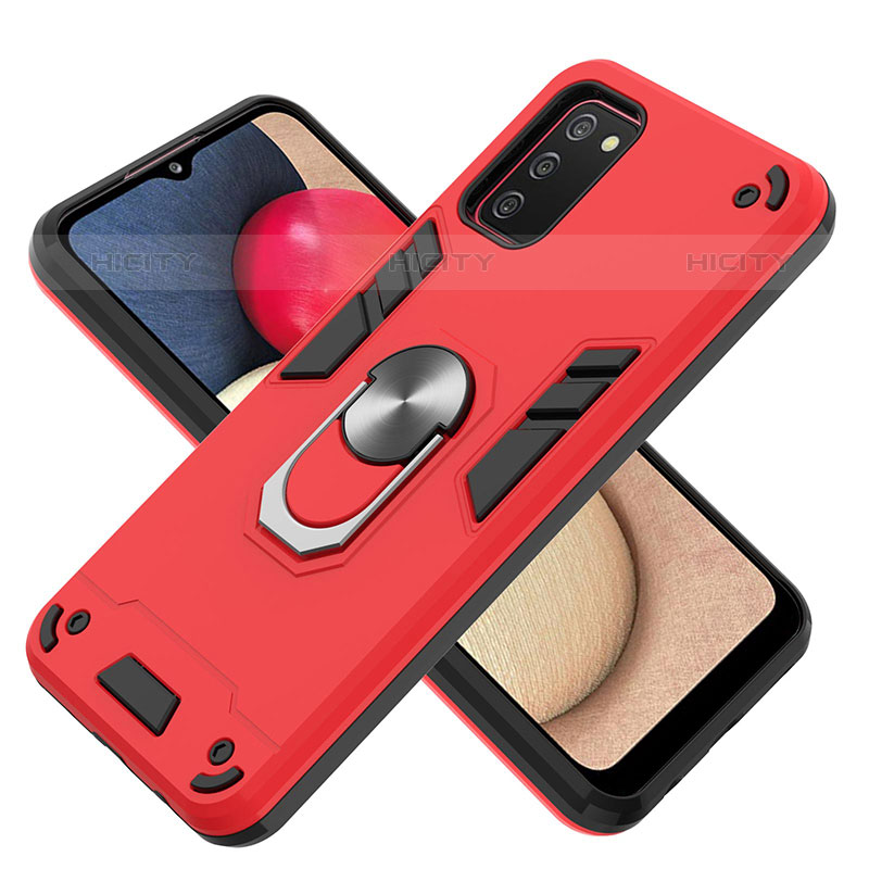 Custodia Silicone e Plastica Opaca Cover con Magnetico Anello Supporto Y01B per Samsung Galaxy M02s