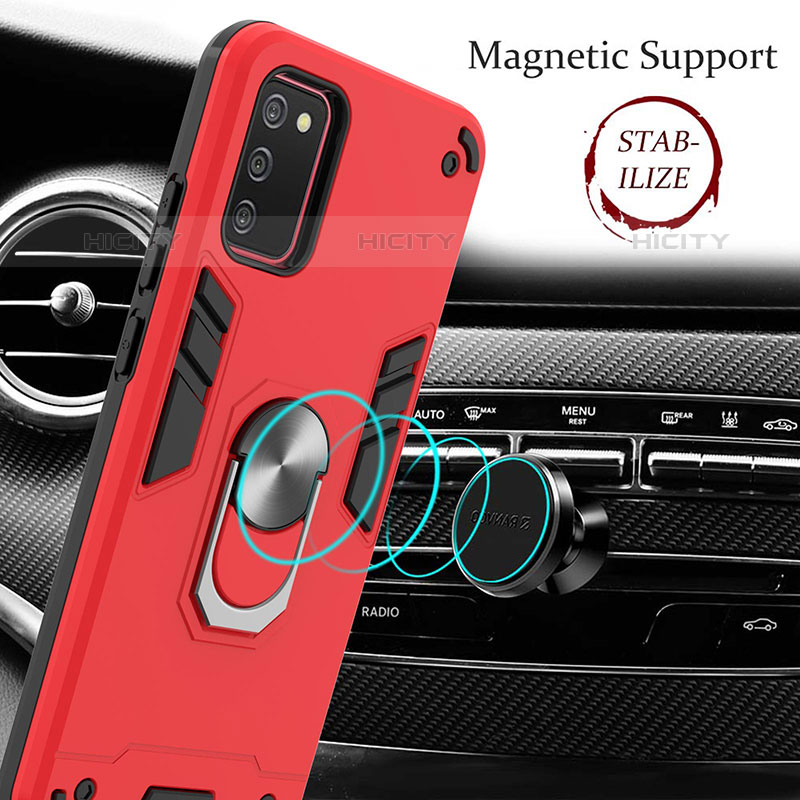 Custodia Silicone e Plastica Opaca Cover con Magnetico Anello Supporto Y01B per Samsung Galaxy M02s