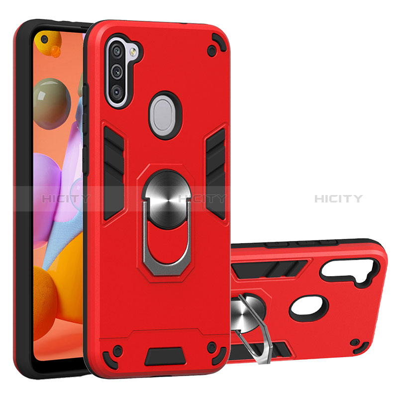 Custodia Silicone e Plastica Opaca Cover con Magnetico Anello Supporto Y01B per Samsung Galaxy M11