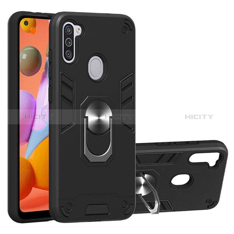 Custodia Silicone e Plastica Opaca Cover con Magnetico Anello Supporto Y01B per Samsung Galaxy M11