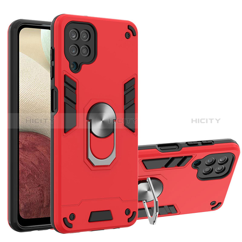 Custodia Silicone e Plastica Opaca Cover con Magnetico Anello Supporto Y01B per Samsung Galaxy M12 Rosso