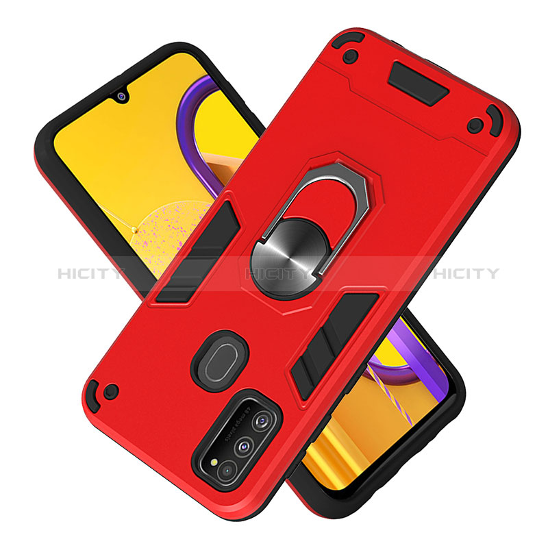 Custodia Silicone e Plastica Opaca Cover con Magnetico Anello Supporto Y01B per Samsung Galaxy M21