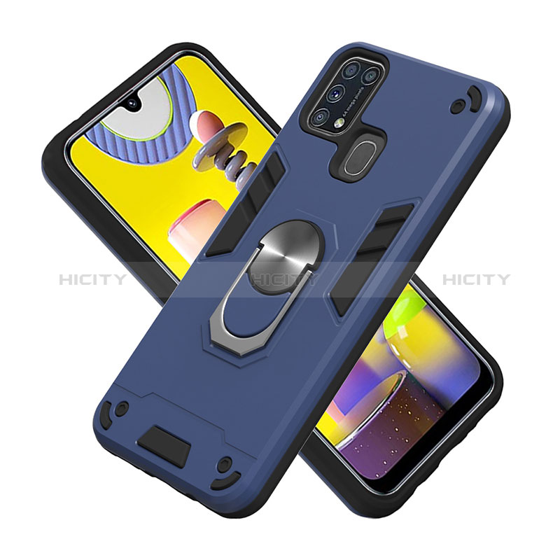 Custodia Silicone e Plastica Opaca Cover con Magnetico Anello Supporto Y01B per Samsung Galaxy M31