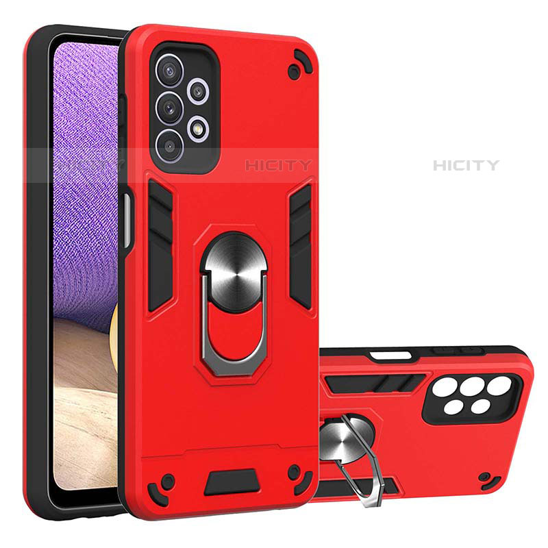 Custodia Silicone e Plastica Opaca Cover con Magnetico Anello Supporto Y01B per Samsung Galaxy M32 5G Rosso