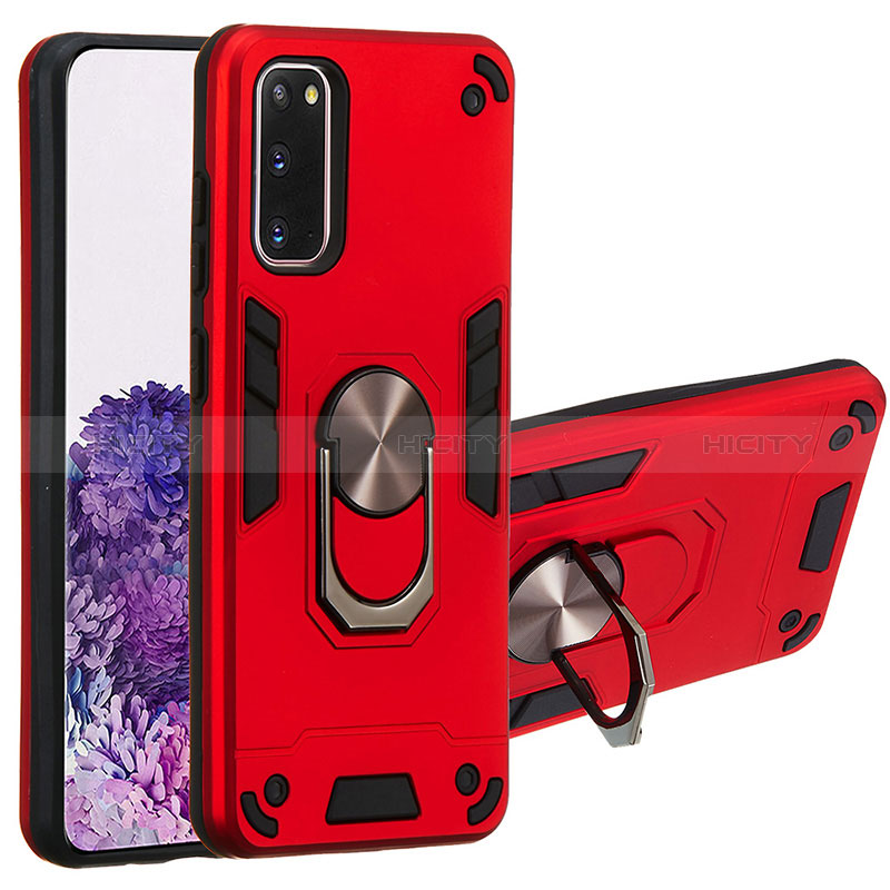 Custodia Silicone e Plastica Opaca Cover con Magnetico Anello Supporto Y01B per Samsung Galaxy S20 Rosso