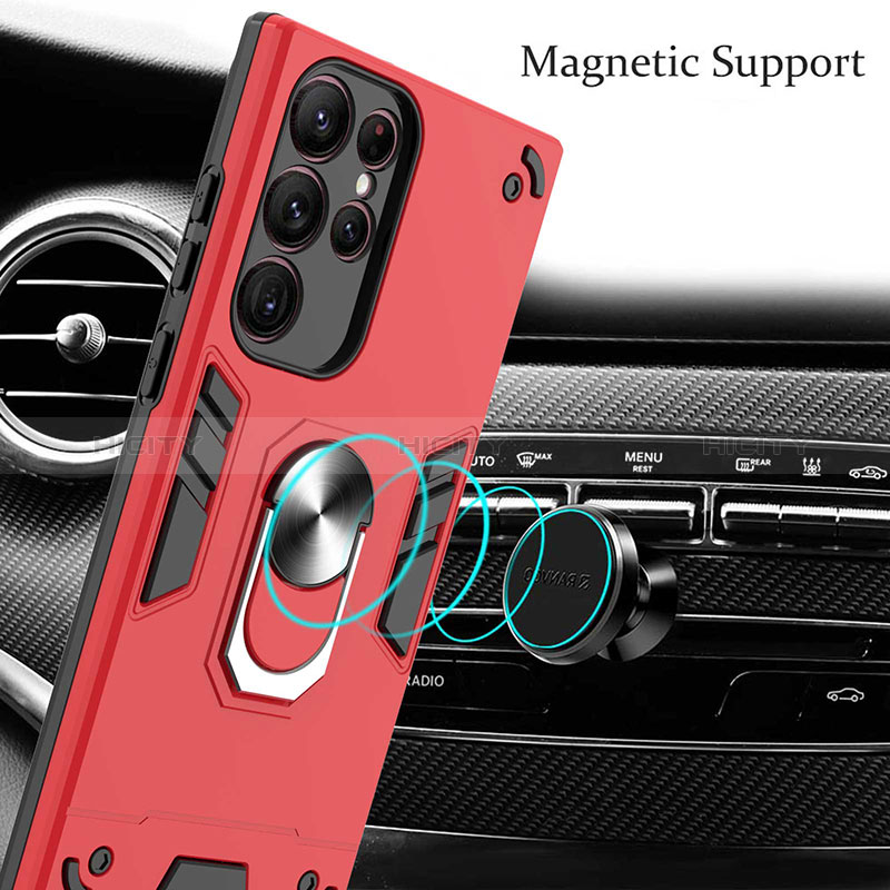 Custodia Silicone e Plastica Opaca Cover con Magnetico Anello Supporto Y01B per Samsung Galaxy S24 Ultra 5G