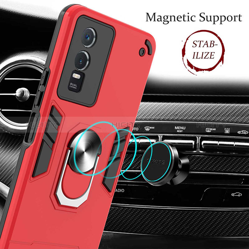 Custodia Silicone e Plastica Opaca Cover con Magnetico Anello Supporto Y01B per Vivo Y76s 5G