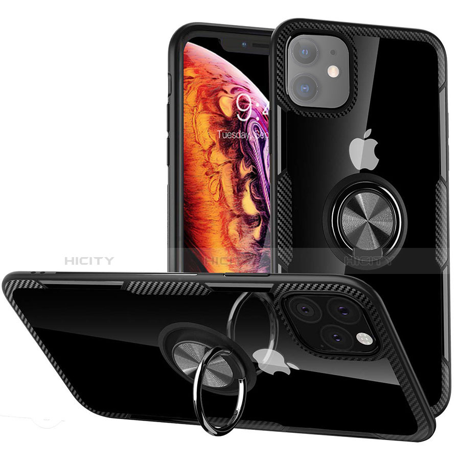 Custodia Silicone e Plastica Opaca Cover con Magnetico Anello Supporto Y02 per Apple iPhone 11 Nero