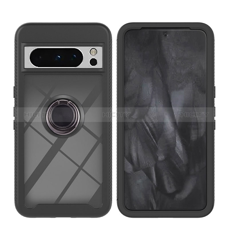 Custodia Silicone e Plastica Opaca Cover con Magnetico Anello Supporto YB1 per Google Pixel 8 Pro 5G Nero