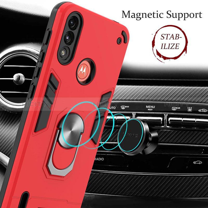 Custodia Silicone e Plastica Opaca Cover con Magnetico Anello Supporto YB1 per Motorola Moto E7 Power