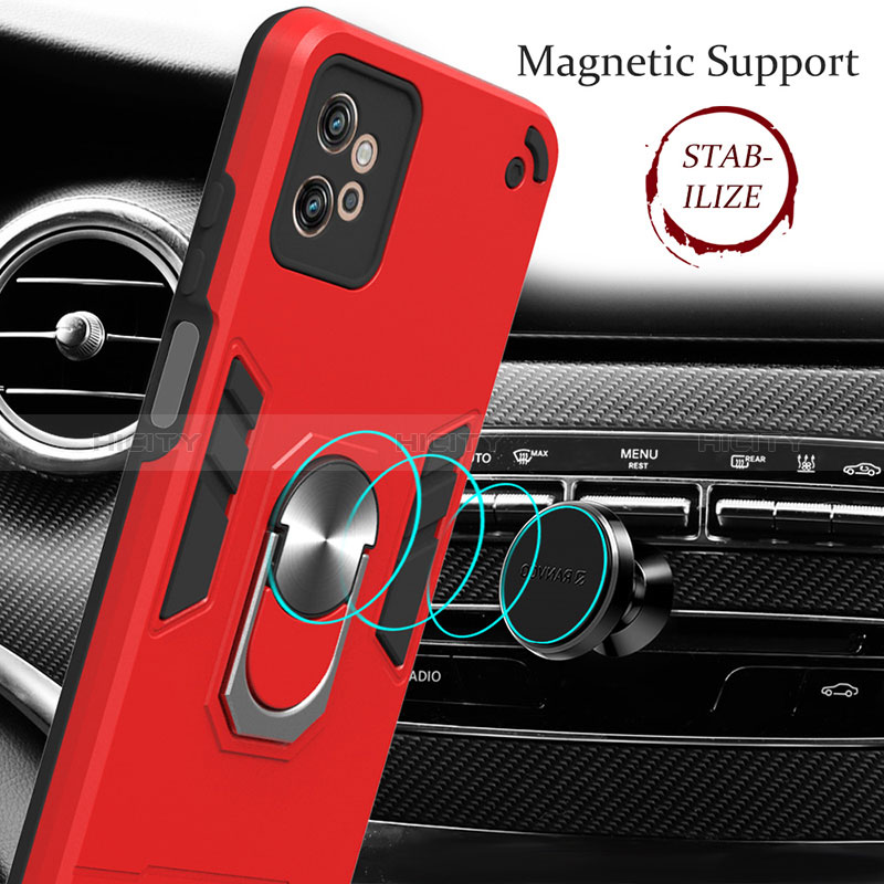 Custodia Silicone e Plastica Opaca Cover con Magnetico Anello Supporto YB1 per Motorola Moto G32