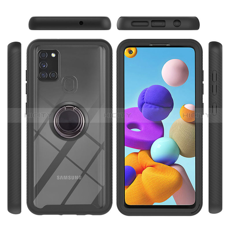 Custodia Silicone e Plastica Opaca Cover con Magnetico Anello Supporto YB1 per Samsung Galaxy A21s