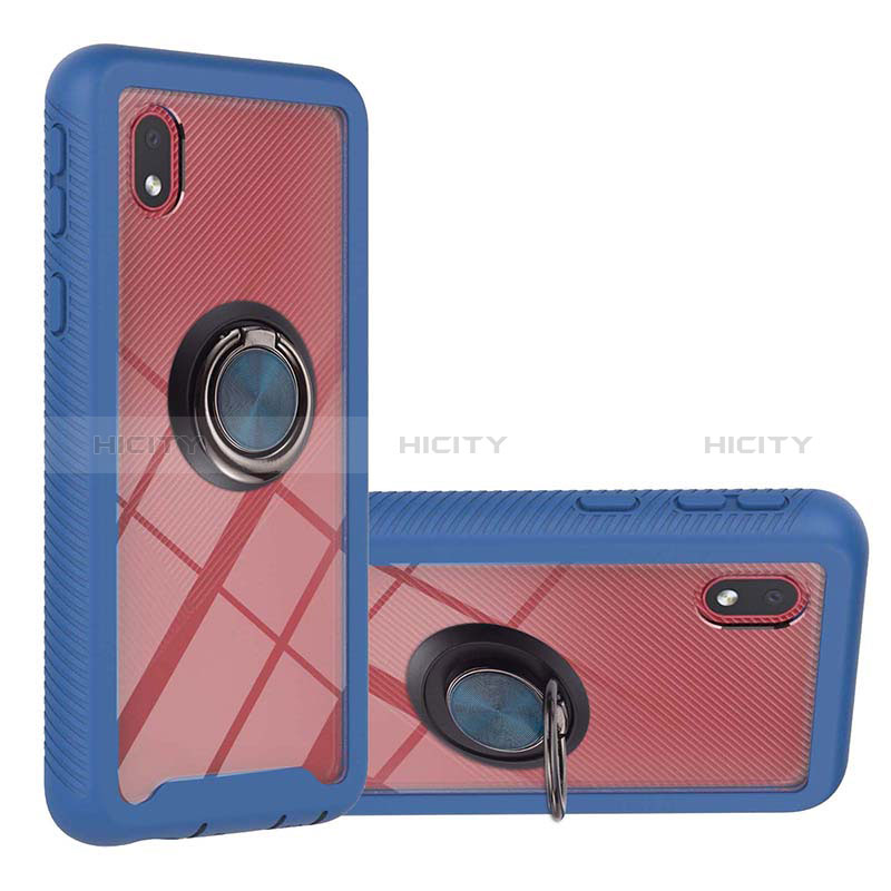 Custodia Silicone e Plastica Opaca Cover con Magnetico Anello Supporto YB1 per Samsung Galaxy M01 Core Blu