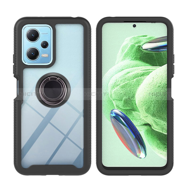 Custodia Silicone e Plastica Opaca Cover con Magnetico Anello Supporto YB1 per Xiaomi Redmi Note 12 5G