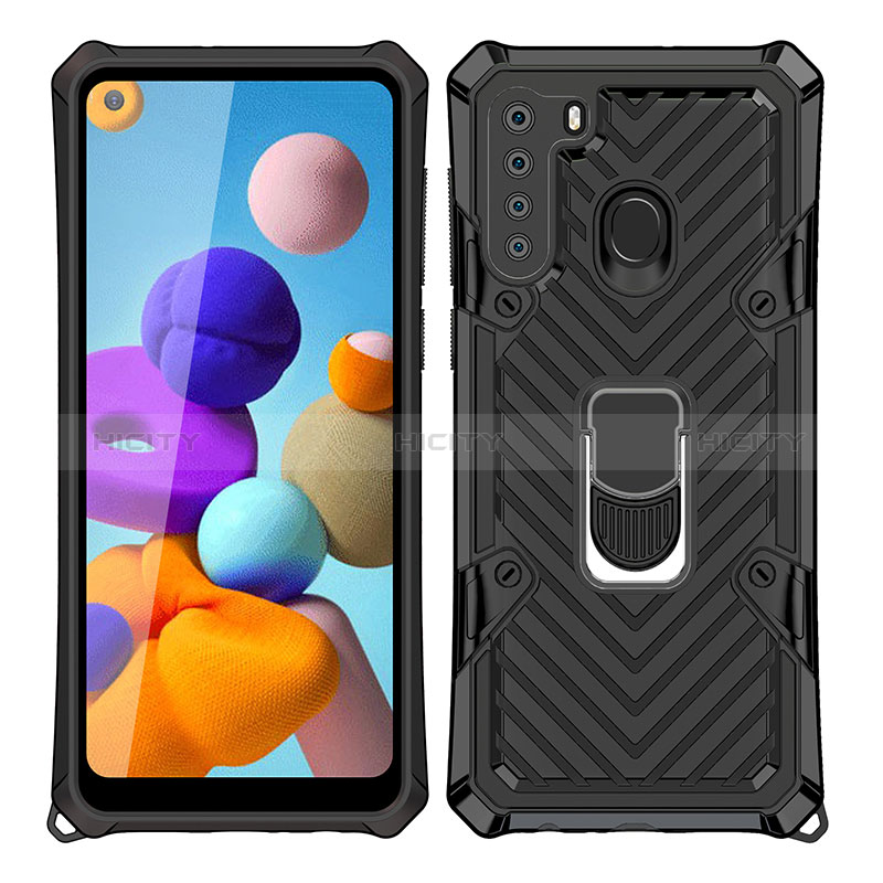 Custodia Silicone e Plastica Opaca Cover con Magnetico Anello Supporto YF1 per Samsung Galaxy A21