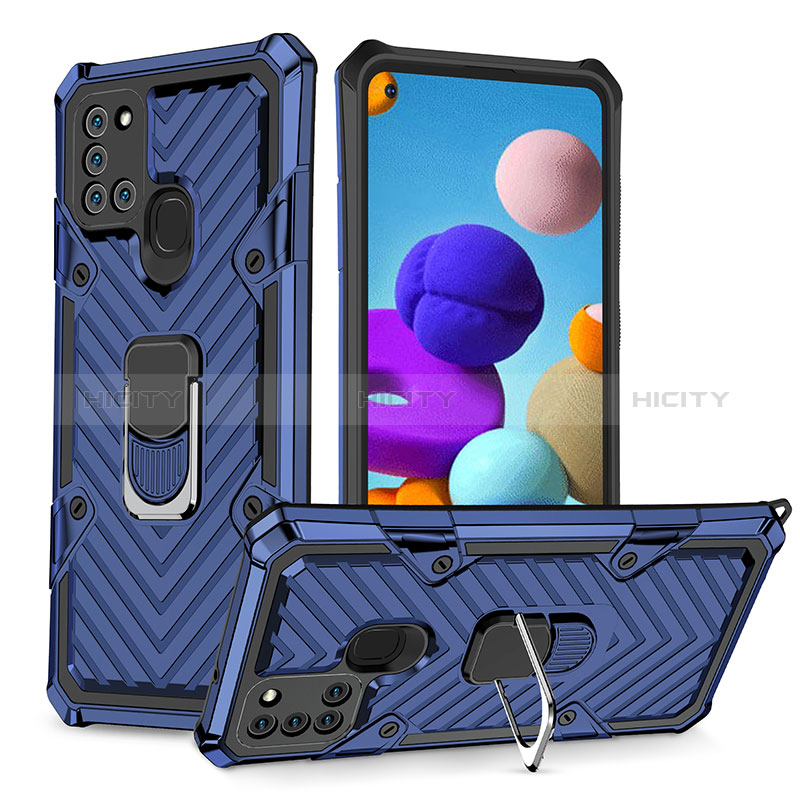 Custodia Silicone e Plastica Opaca Cover con Magnetico Anello Supporto YF1 per Samsung Galaxy A21s