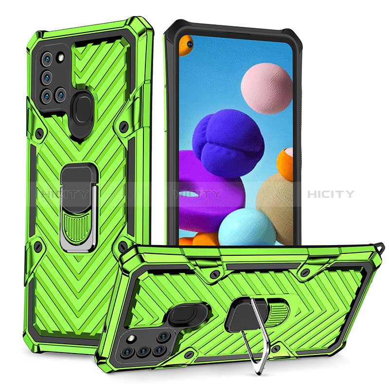 Custodia Silicone e Plastica Opaca Cover con Magnetico Anello Supporto YF1 per Samsung Galaxy A21s Verde Pastello