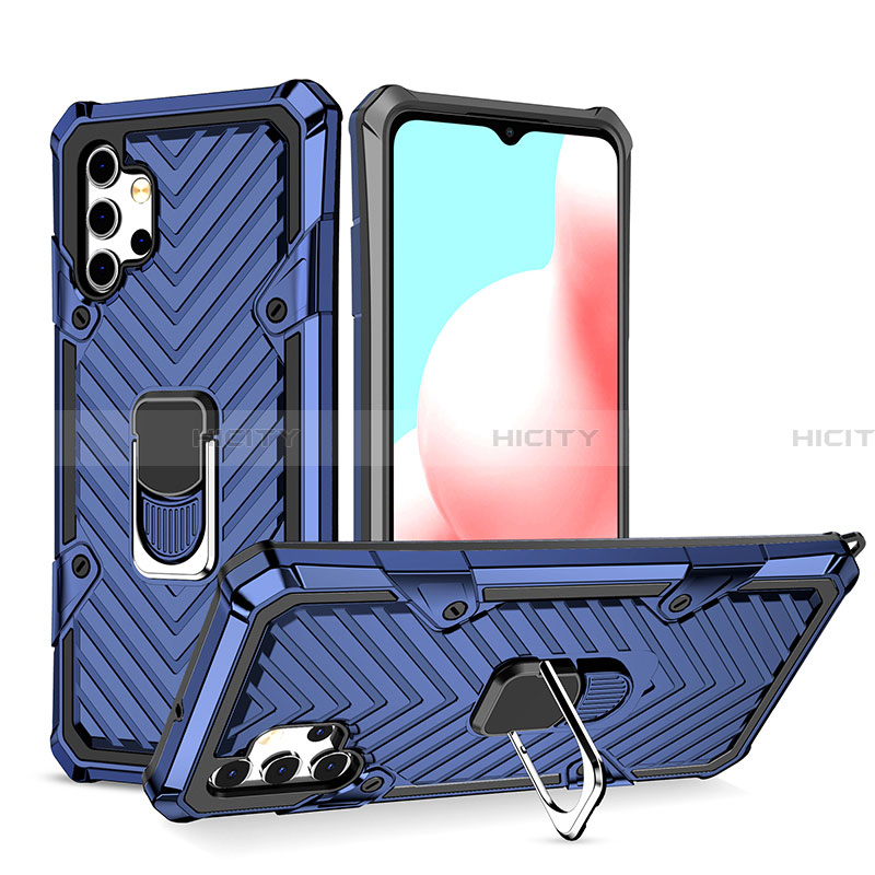 Custodia Silicone e Plastica Opaca Cover con Magnetico Anello Supporto YF1 per Samsung Galaxy A32 4G Blu