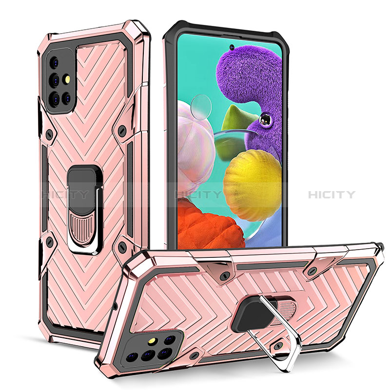 Custodia Silicone e Plastica Opaca Cover con Magnetico Anello Supporto YF1 per Samsung Galaxy A51 4G Oro Rosa