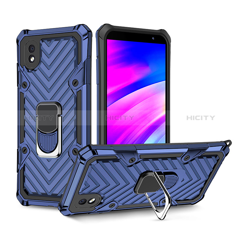 Custodia Silicone e Plastica Opaca Cover con Magnetico Anello Supporto YF1 per Samsung Galaxy M01 Core Blu