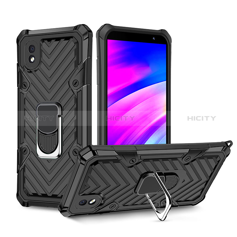 Custodia Silicone e Plastica Opaca Cover con Magnetico Anello Supporto YF1 per Samsung Galaxy M01 Core Nero