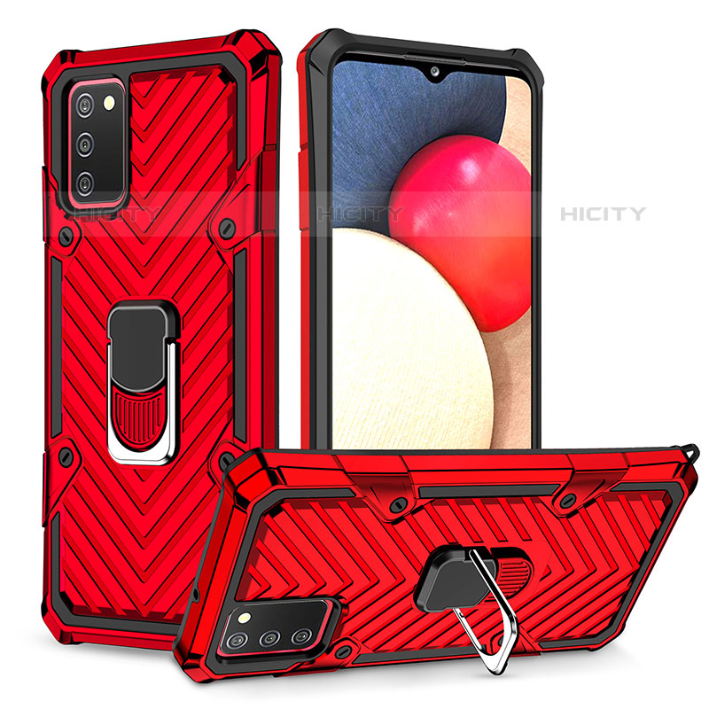 Custodia Silicone e Plastica Opaca Cover con Magnetico Anello Supporto YF1 per Samsung Galaxy M02s Rosso