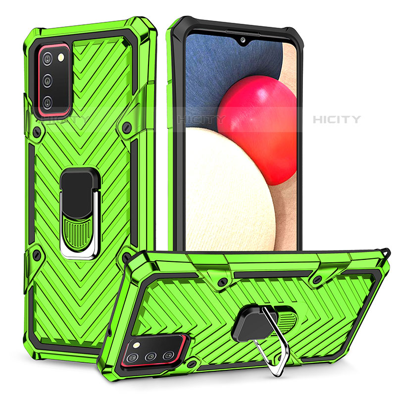 Custodia Silicone e Plastica Opaca Cover con Magnetico Anello Supporto YF1 per Samsung Galaxy M02s Verde Pastello