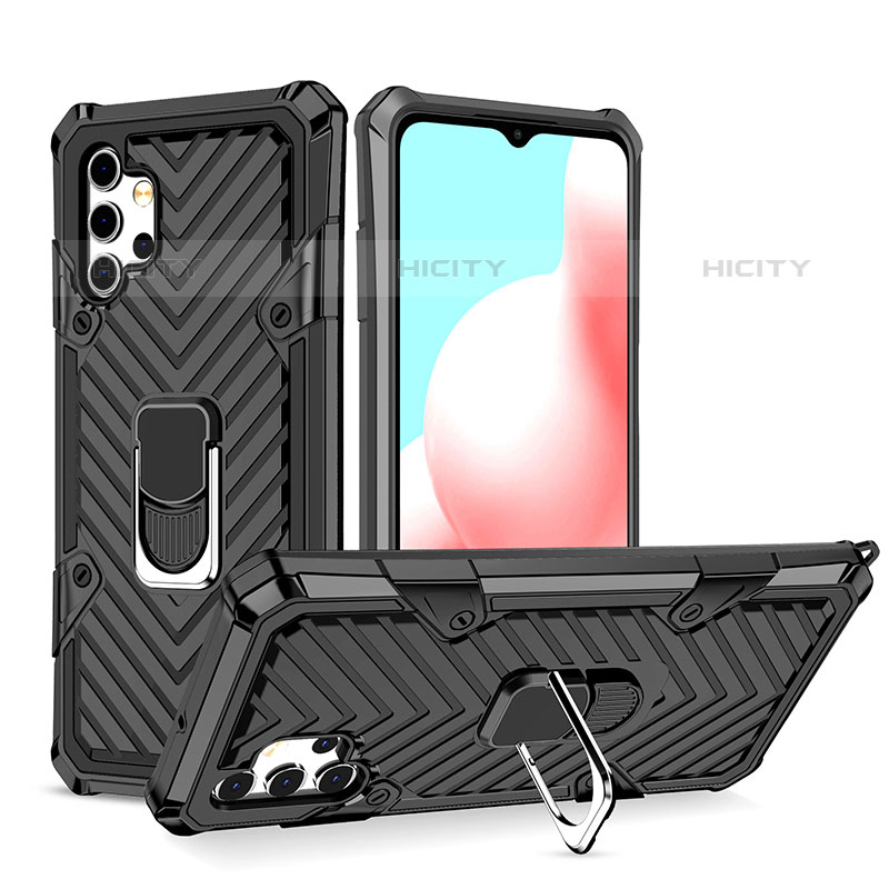 Custodia Silicone e Plastica Opaca Cover con Magnetico Anello Supporto YF1 per Samsung Galaxy M32 5G Nero