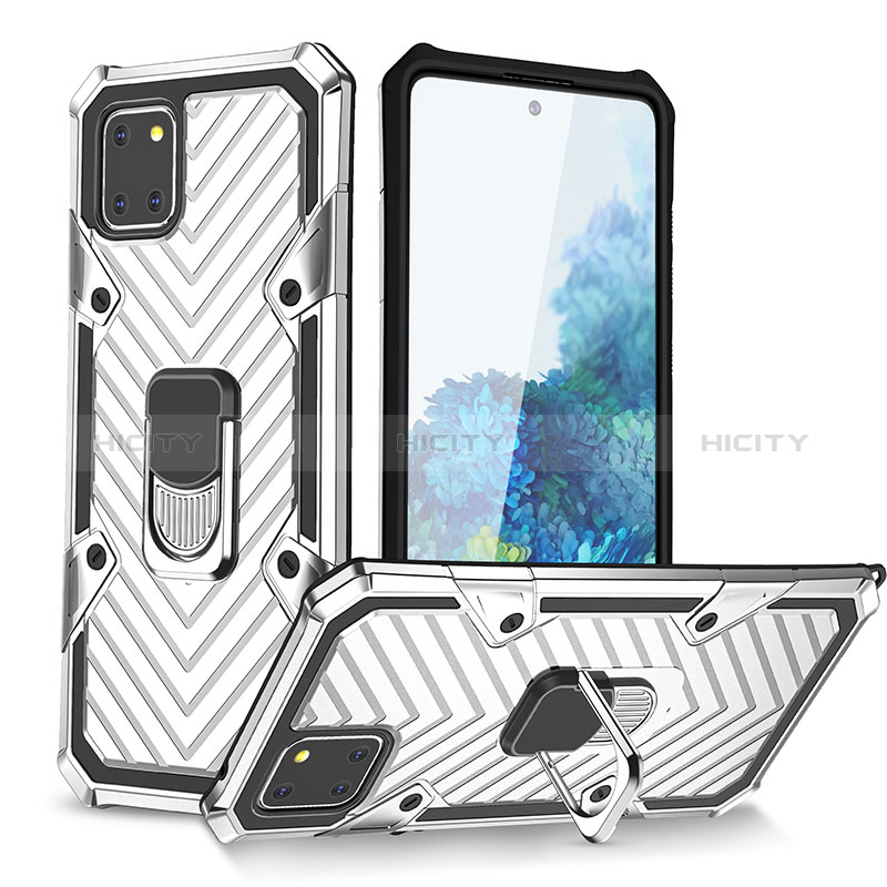 Custodia Silicone e Plastica Opaca Cover con Magnetico Anello Supporto YF1 per Samsung Galaxy Note 10 Lite Argento