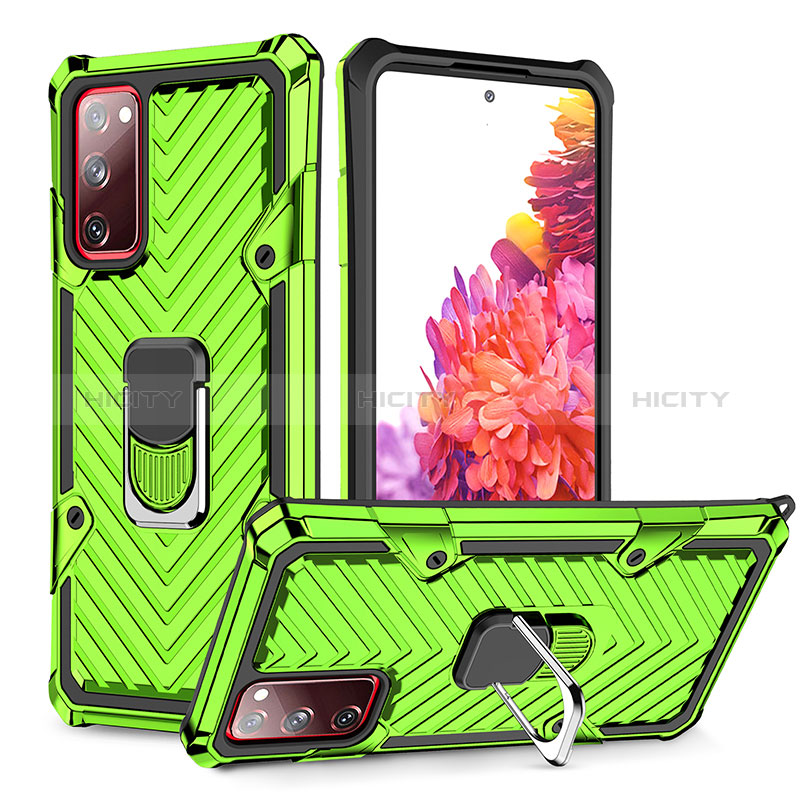 Custodia Silicone e Plastica Opaca Cover con Magnetico Anello Supporto YF1 per Samsung Galaxy S20 FE 4G Verde Pastello