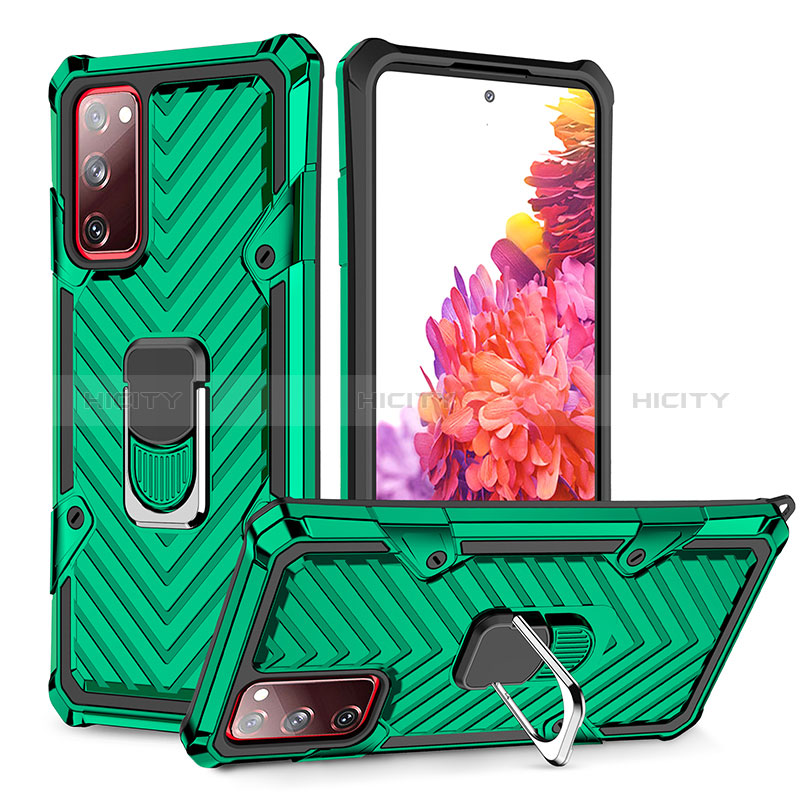 Custodia Silicone e Plastica Opaca Cover con Magnetico Anello Supporto YF1 per Samsung Galaxy S20 FE 5G Verde