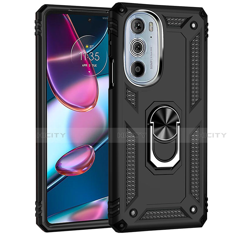 Custodia Silicone e Plastica Opaca Cover con Magnetico Anello Supporto Z01 per Motorola Moto Edge 30 Pro 5G Nero