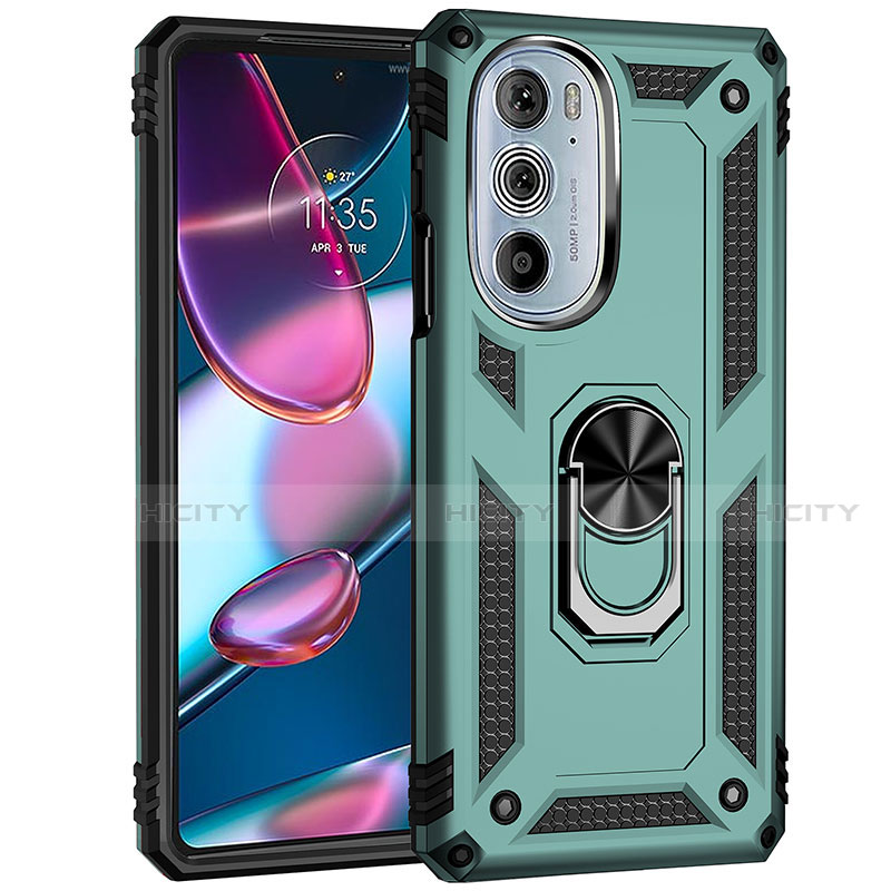 Custodia Silicone e Plastica Opaca Cover con Magnetico Anello Supporto Z01 per Motorola Moto Edge 30 Pro 5G Verde