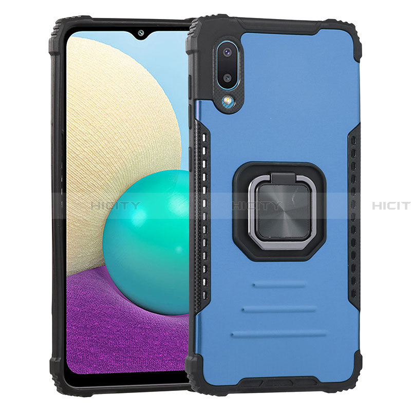 Custodia Silicone e Plastica Opaca Cover con Magnetico Anello Supporto ZJ1 per Samsung Galaxy A02 Blu