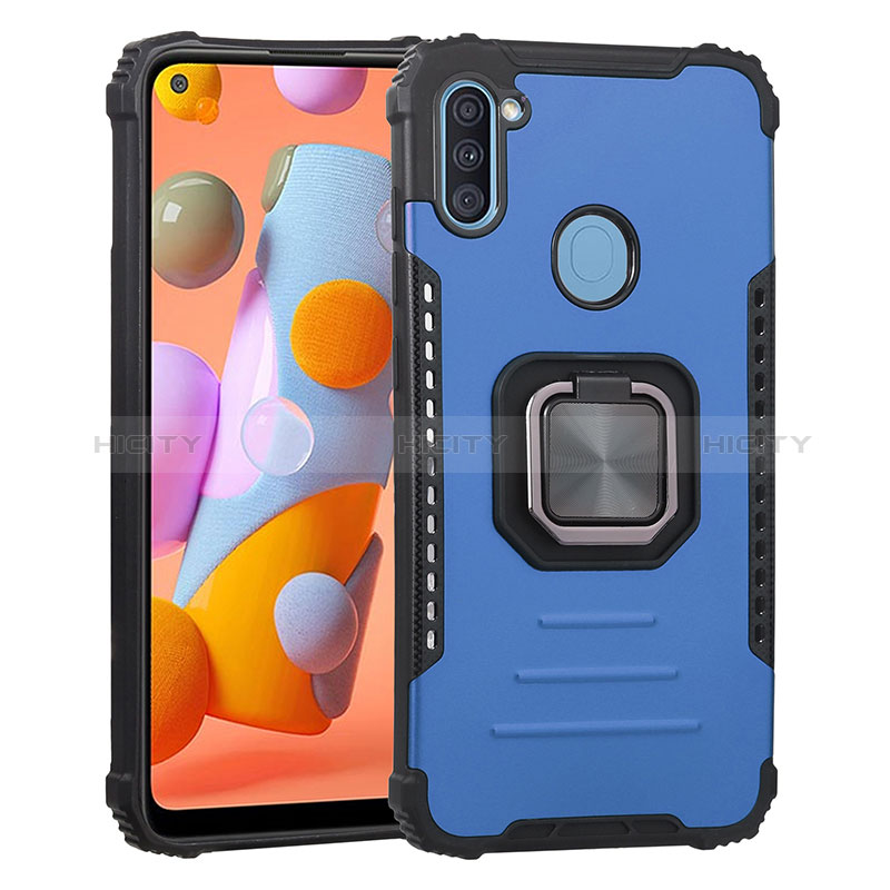 Custodia Silicone e Plastica Opaca Cover con Magnetico Anello Supporto ZJ2 per Samsung Galaxy A11 Blu