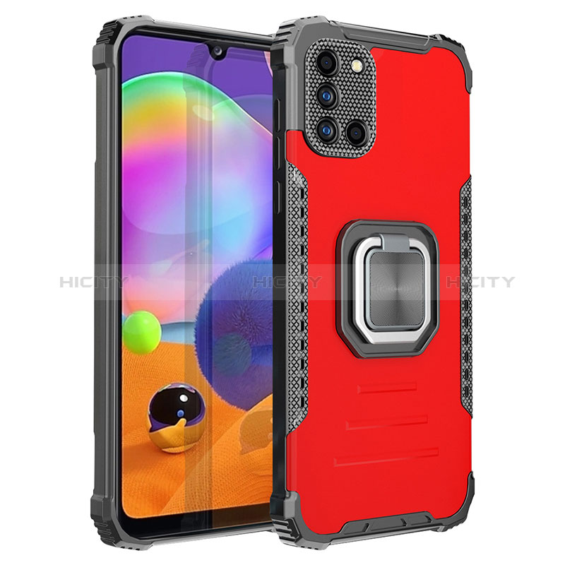 Custodia Silicone e Plastica Opaca Cover con Magnetico Anello Supporto ZJ2 per Samsung Galaxy A31 Rosso